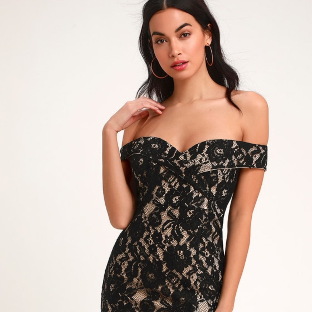 NWT! Lulus Black Lace Off-the-Shoulder Midi Dress